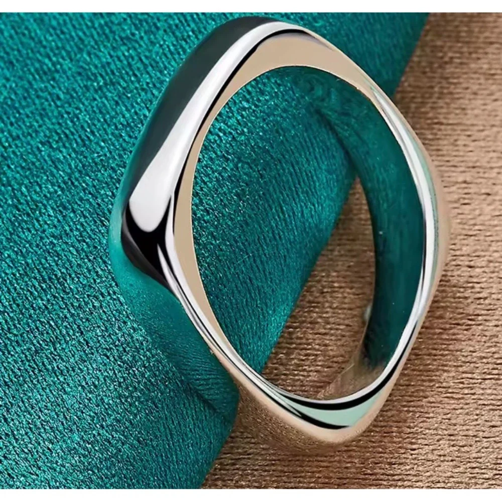 NEW Square 925 Sterling Silver‎ Ring Statement Band Minimalist Jewelry, Size 7